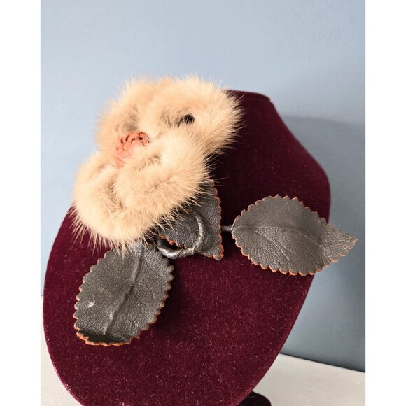 Fur and Leather Flower Charm Corsage Accessory Retro Outfit Wild Rose 50s 60s - Picture 2 of 10